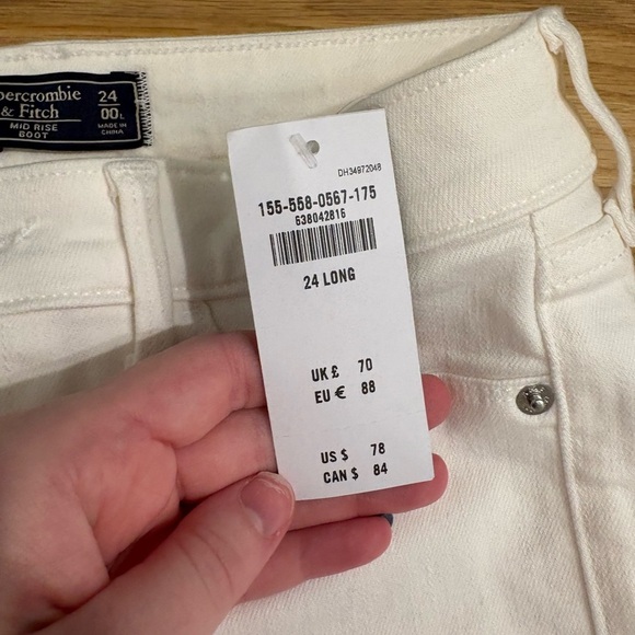 Abercrombie & Fitch Mid Rise Boot Jeans White Size 24 LONG NWT - Picture 5 of 5